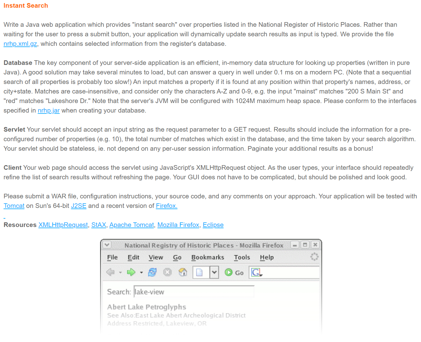 Instant Search puzzle brief on itasoftware.com (as of 2011)